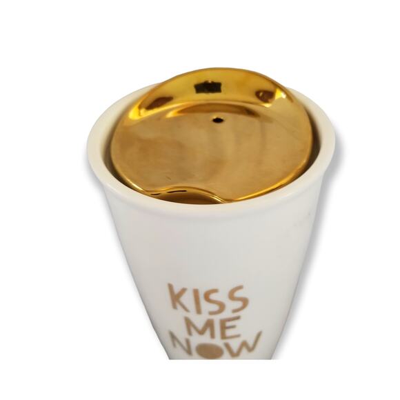 Kiss Me Now Love Ceramic Mug Cup w Lid - New - Picture 3 of 6